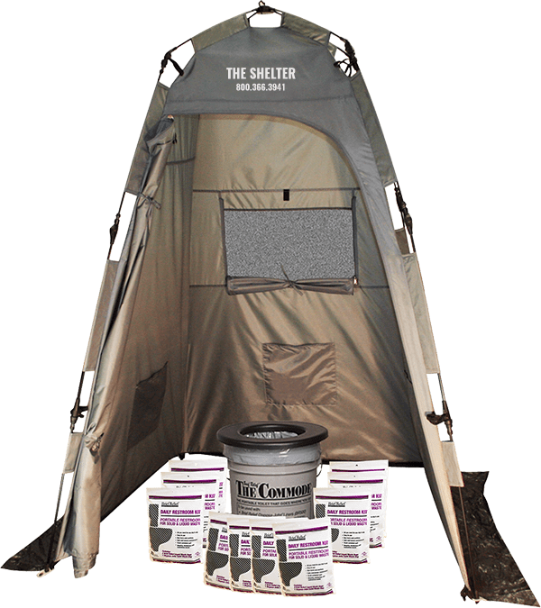PQ2000 with Privacy Tent, Commode, and several BR901 Solid and Liquid Waste Bags