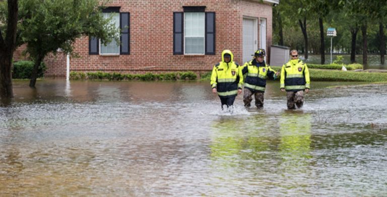 Emergency responders responding to a flood disaster