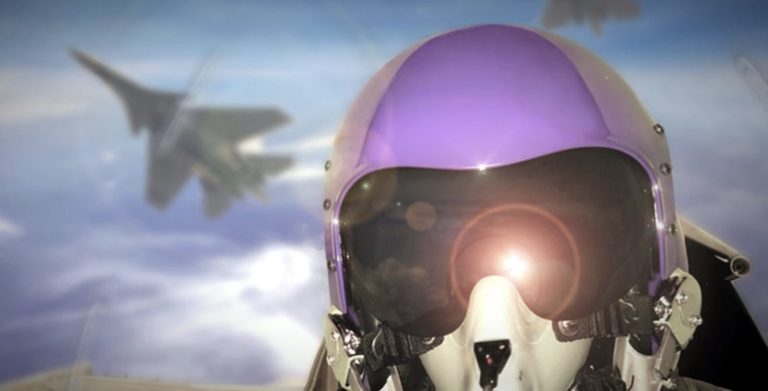 Close up of fighter pilot in the air