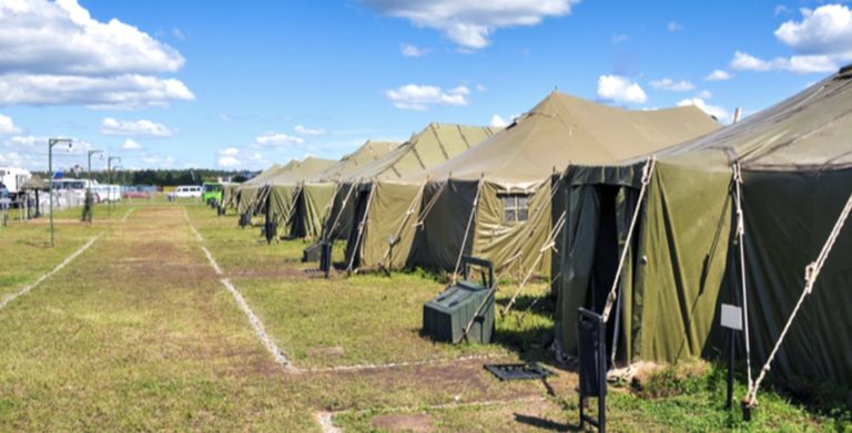 Military tents setup on an army base