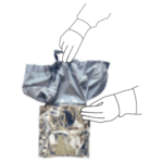 BR Commode Step 6 Illustration of Disposa-John Solid and Liquid waste bag being opened