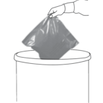 BR Commode Step 7 Illustration of used waste bag being thrown in a trash bin